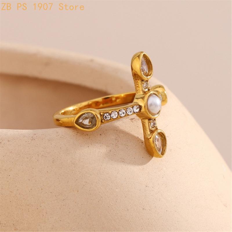 Vintage Fashion Center - Modieuze roestvrijstalen ring met sierlijk afgerond