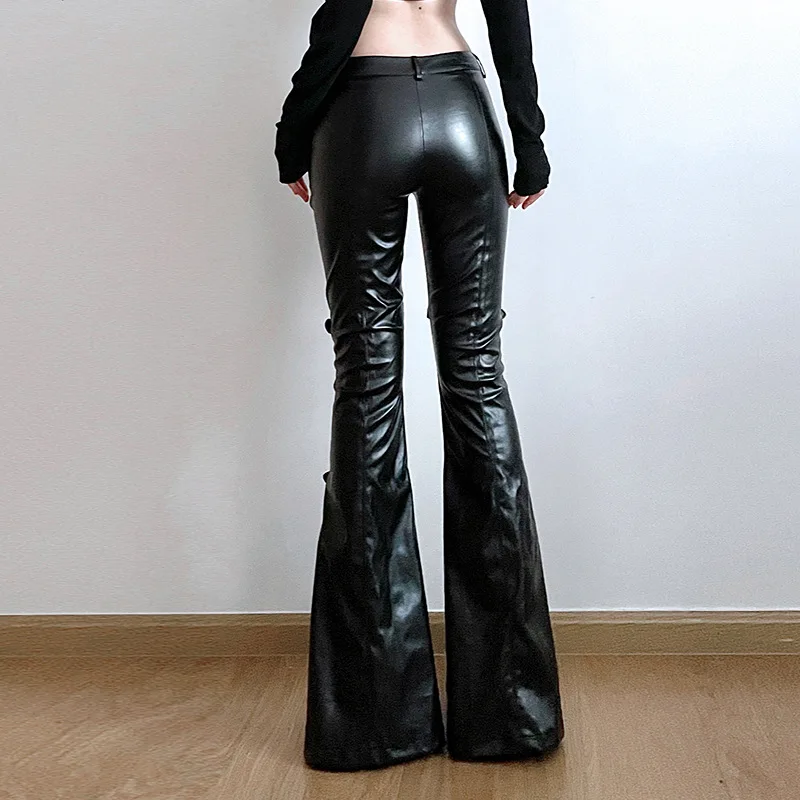 Dames PU lederen flare broek,  - Vintage Fashion Aesthetic recensie en prijs